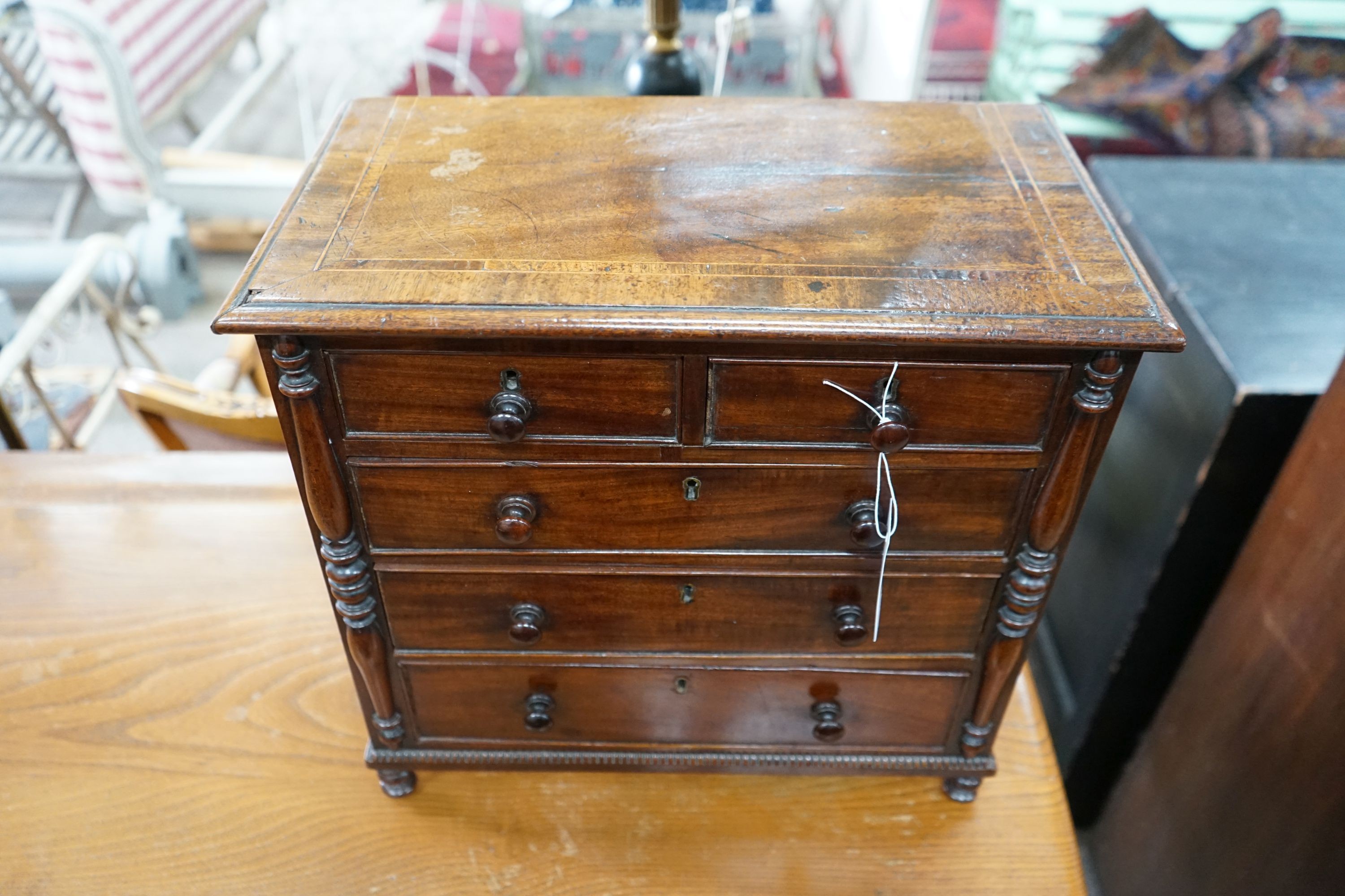 A Victorian banded mahogany miniature chest, width 43cm, depth 24cm, height 41cm